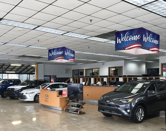 Patriotic Welcome Skybox in Dealership-1